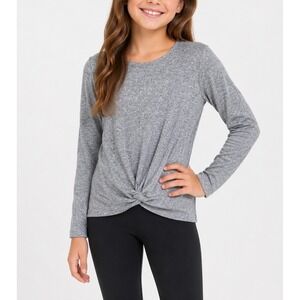 Yogalicious Front Twist Top Girls Size L 12 Gray Long Sleeve Heathered Active